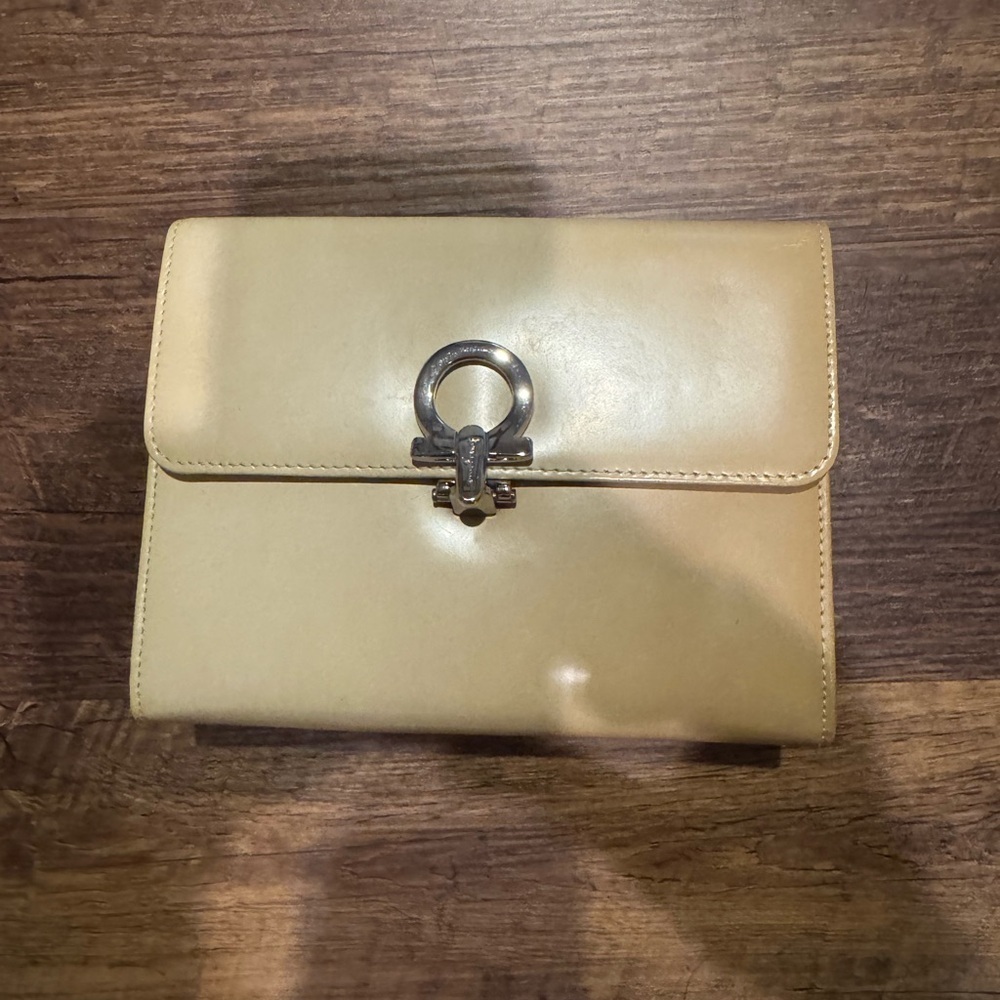 Salvatore Ferragamo Tan Leather Pouch/Clutch with Silver Hardware
